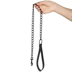 Obaie Imitert Lær Halsbånd Med Kjede -Onaniprodukter butikk 19442 obaie imiteret laeder halsband med kaede 51 hand q100