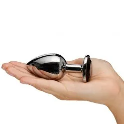 Sinful Black Jewel Metal Analplugg Stor -Onaniprodukter butikk 23042 sinful black jewel stal butt plug stor 05 hand q100