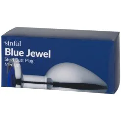 Sinful Blue Jewel Medium Metal Analplugg -Onaniprodukter butikk 26790 sinful blue jewel steel butt plug medium 90 pack q100